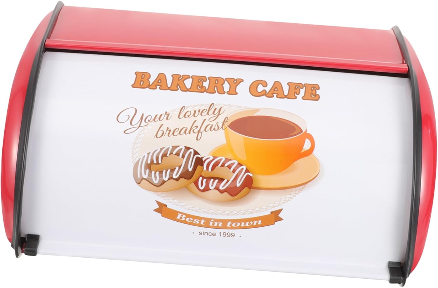 Wakauto Metal Bread Box with Cover for Kitchen Countertop Farmhouse Bread Container with Wide Stable Base to Keep Baked Goods Fresh and Protected Red Vintage Drum Design