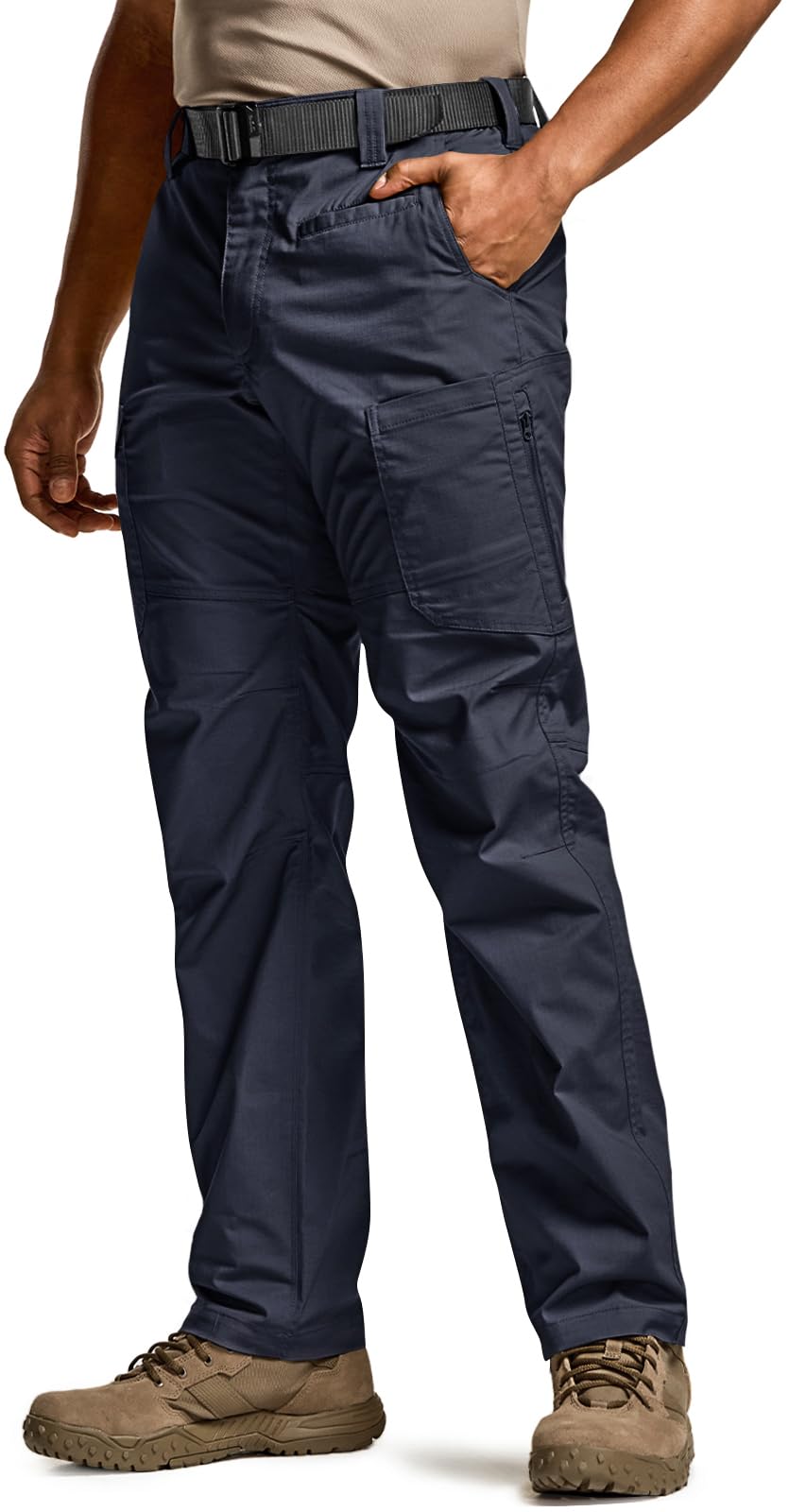 CQR Men's Utility Flex Cargo Pants, Classic-Fit Casual Stretch Work Pants, Water Resistant Lightweight Tactical Hiking Pants