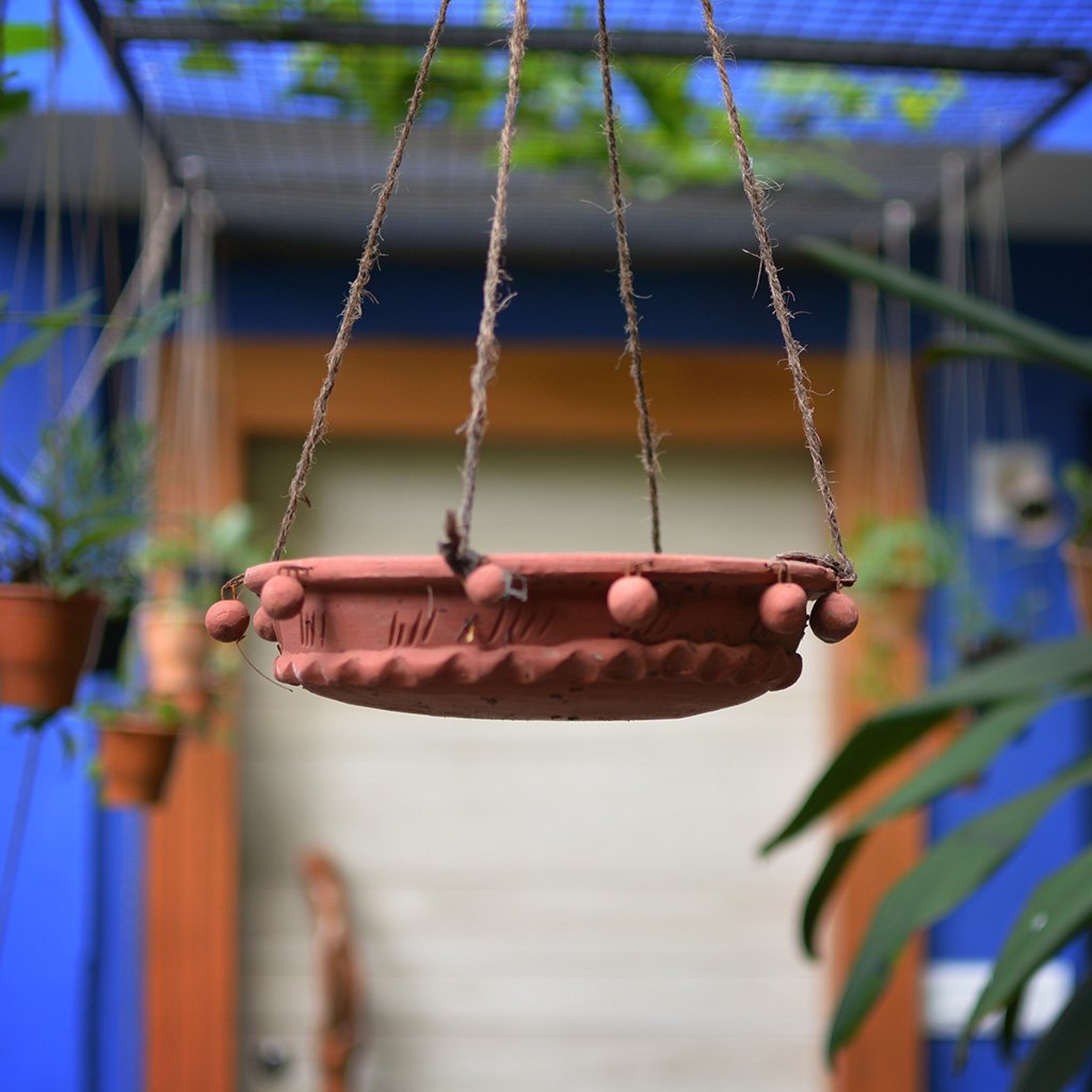 myBageecha - Flat Hanging Terracotta Planter Bird Feeder with Jute Rope Brown 10 x 10 x 3 Inch (B078TDWWZP) Amazon Price History, Amazon Price Tracker