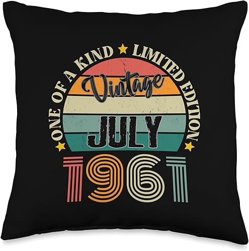 Vintage Birthday Retro Limited Edition Retro Gifts 63 Year Old Vintage July 1961 63rd Birthday Retro Throw Pillow, 16x16, Multicolor