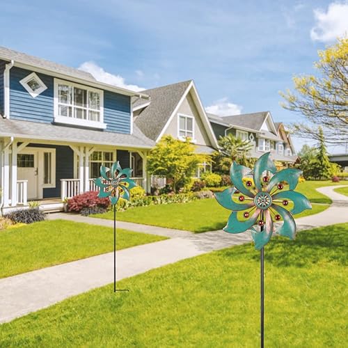 Miniatura 6 de VEWOGARDEN Hilanderos de viento para jardín, 2 piezas, de metal, para exteriores, impermeables, esculturas y hilanderos de viento cinético verde,