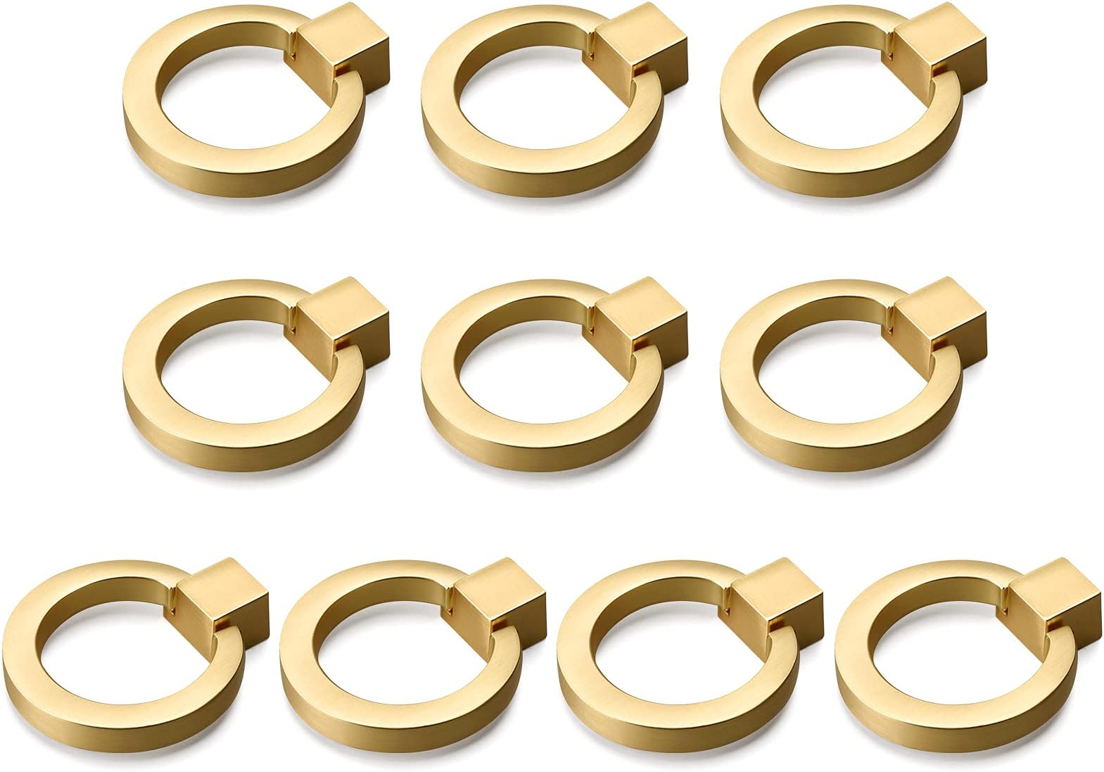 10 Pack Kitchen Cabinet Knobs, Gold Drawer Knobs Drawer Zinc Alloy Dresser Knobs Round Drawer Ring Pulls 1.57 inch Single Hole Handles for Cupboard Door Knobs Hardware