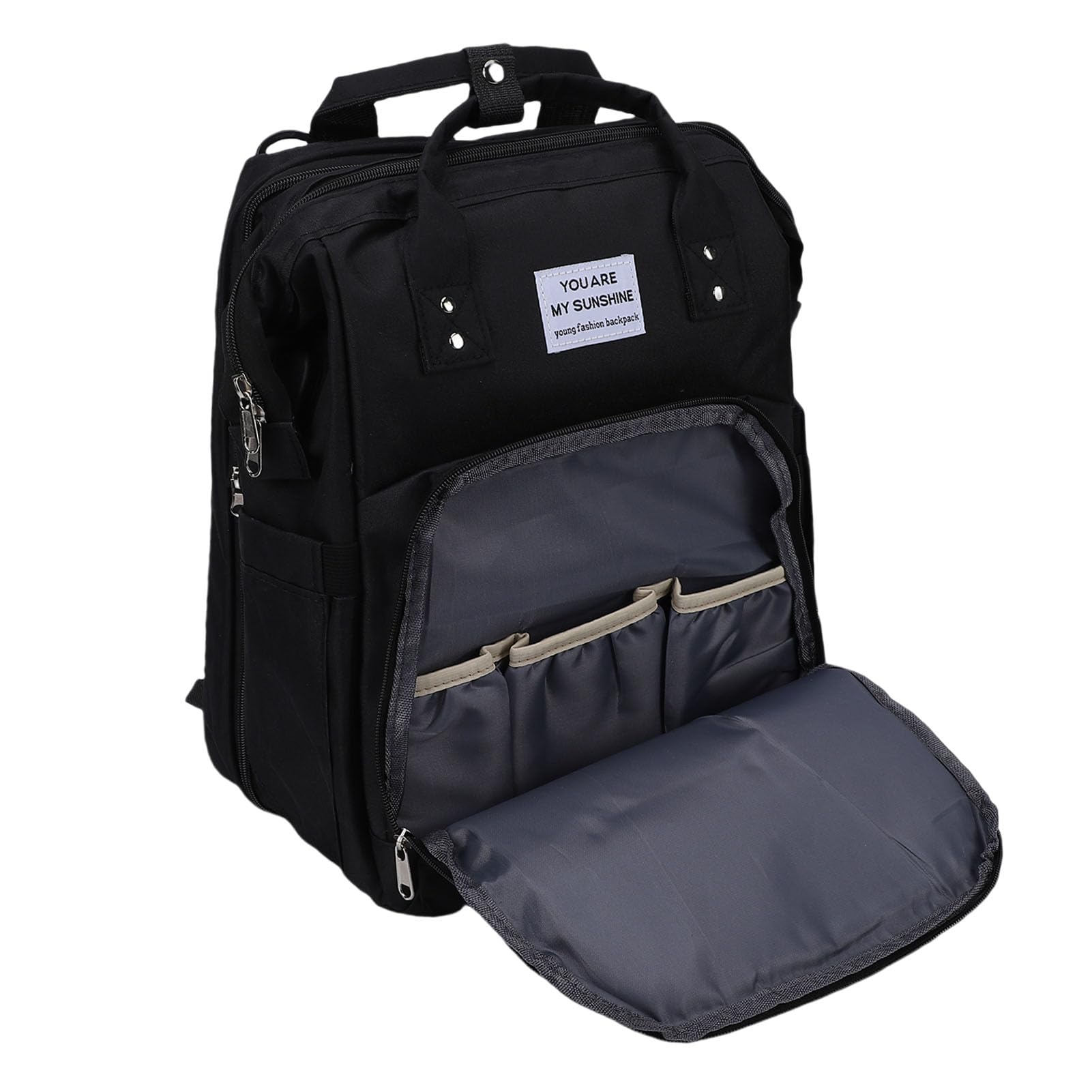 Borsa Grande per Pannolini per Bambini con Porta USB Esterna e Funzione Parasole, Perfetta per le Famiglie Attive Durante le Gite di un Giorno, Realizzata in Fibra di Poliestere (BLACK)