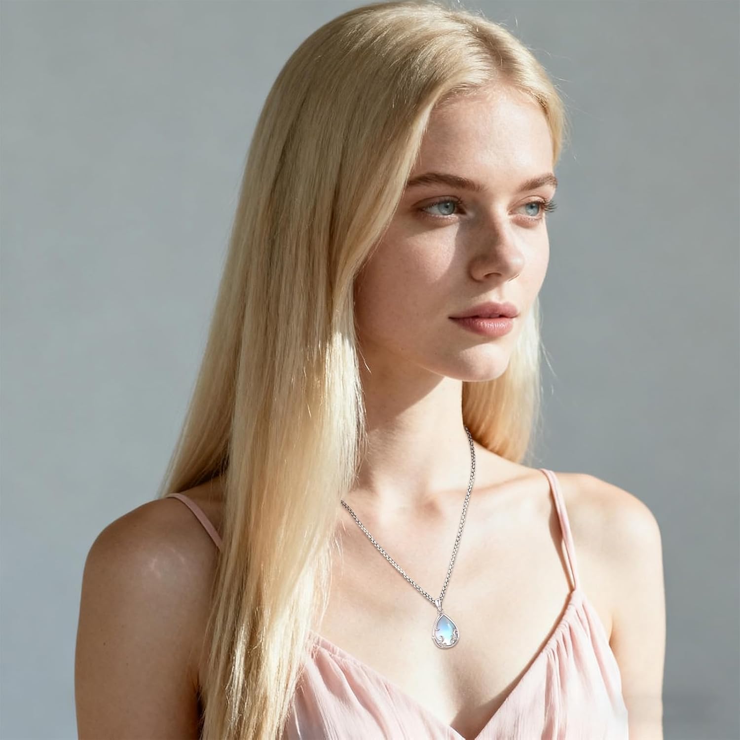 Filigree Teardrop Stone/Moonstone/Turquoise Necklace for Women Sterling Silver Jewelry - Image 8