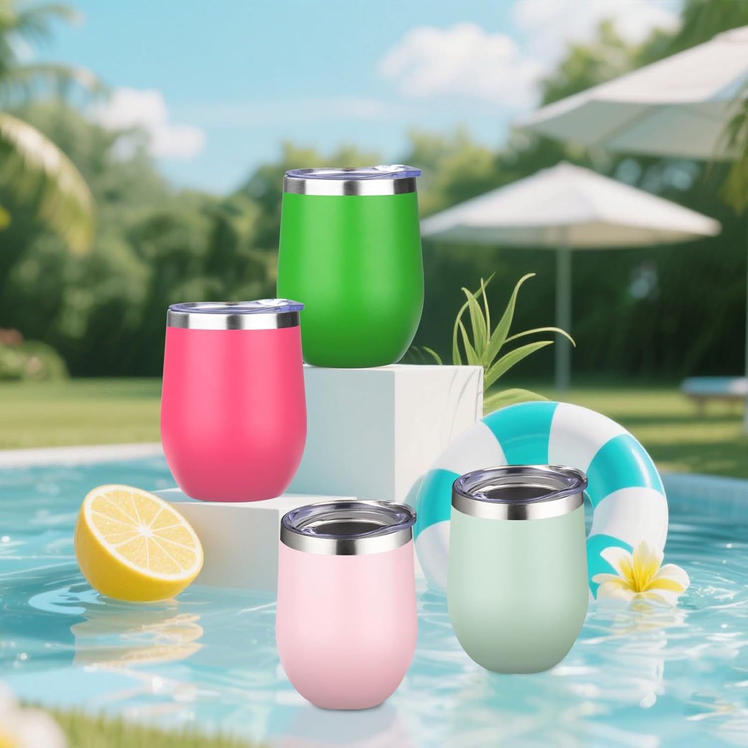 12oz/4 Pack Wine Tumbler Glasses with Lid Stemless Double Wall Vacuum Stainless Steel Travel Tumbler Keeping Cold & Hot for Wine,Coffee,Cocktails,Christmas Drinks-Family and Gifts(Multi color-10) - Image 8