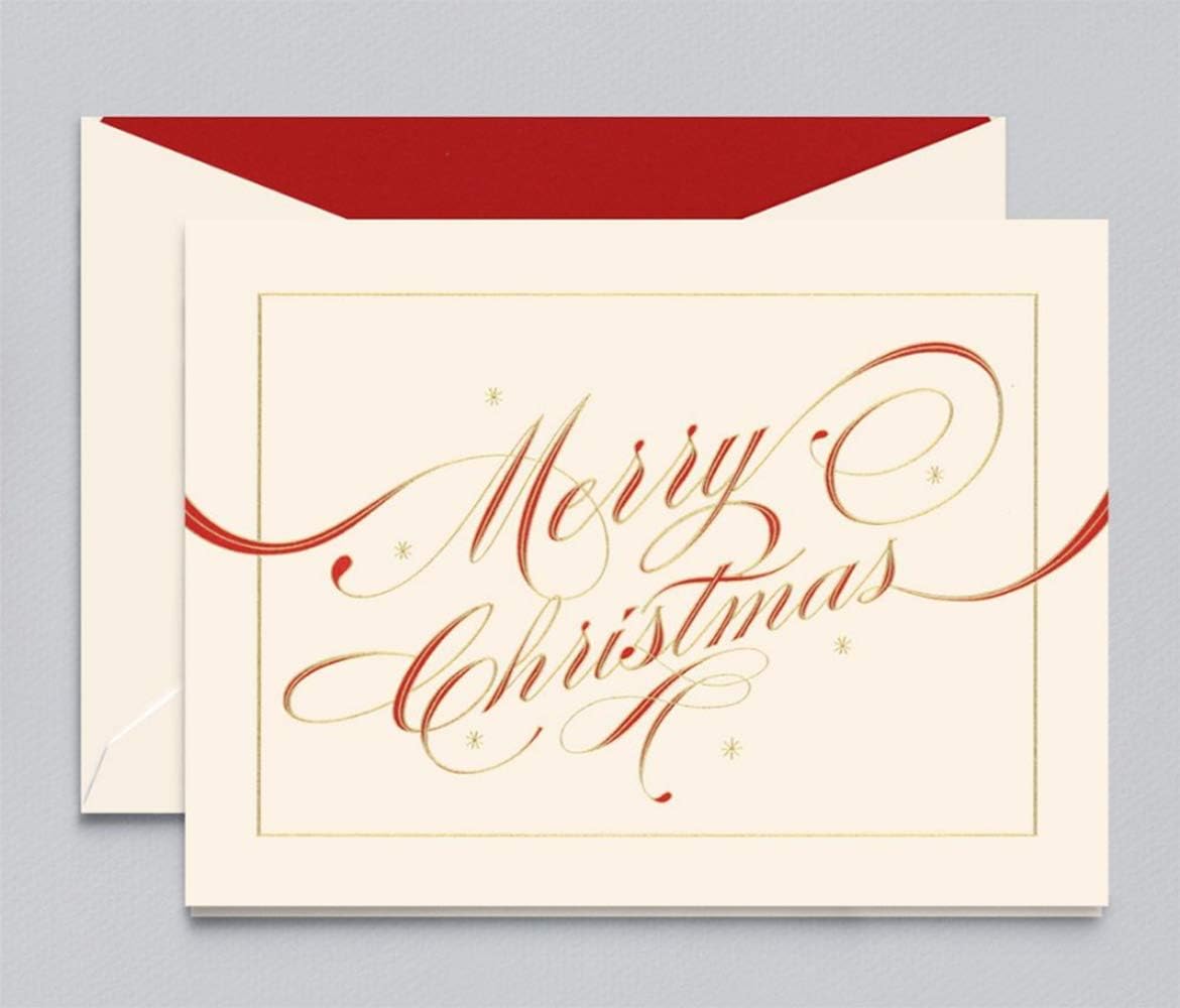 Crane & Co. Ribbon Flourish Merry Christmas Greeting Card 10 notes / 10 lined envelopes