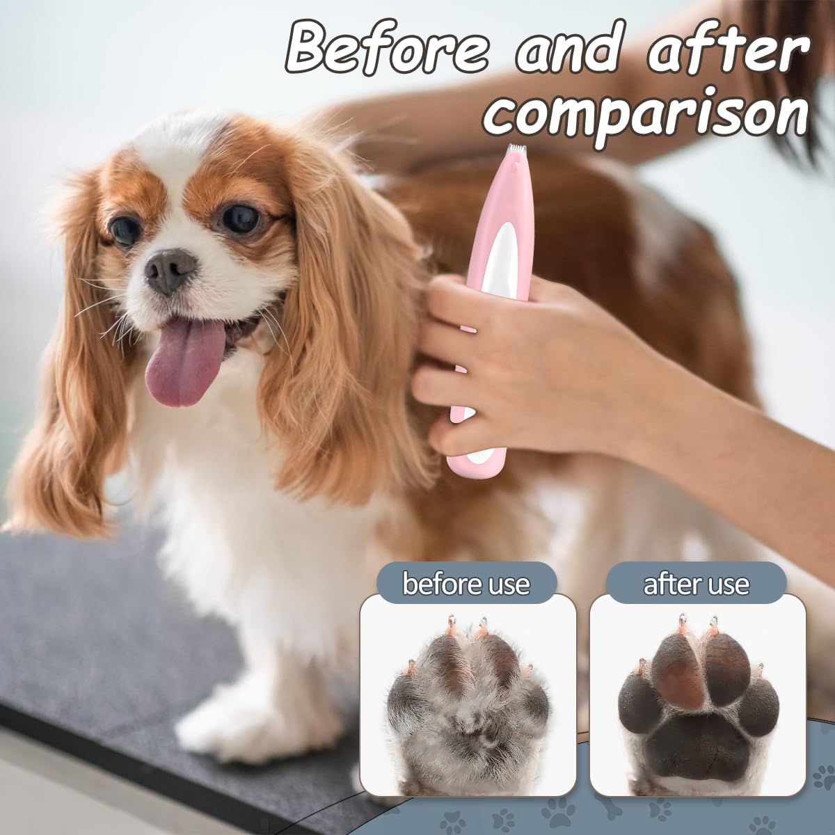 Tondeuse Chat/Chien Rose,Toilettage du Chien Avec Lumière LED,Tondeuse Animaux à Faible Bruit,Rechargeable par USB,Tondeuse Patte Chien Entre Coussinets pour Chat et Chiens Pattes,Oreilles,Croupe