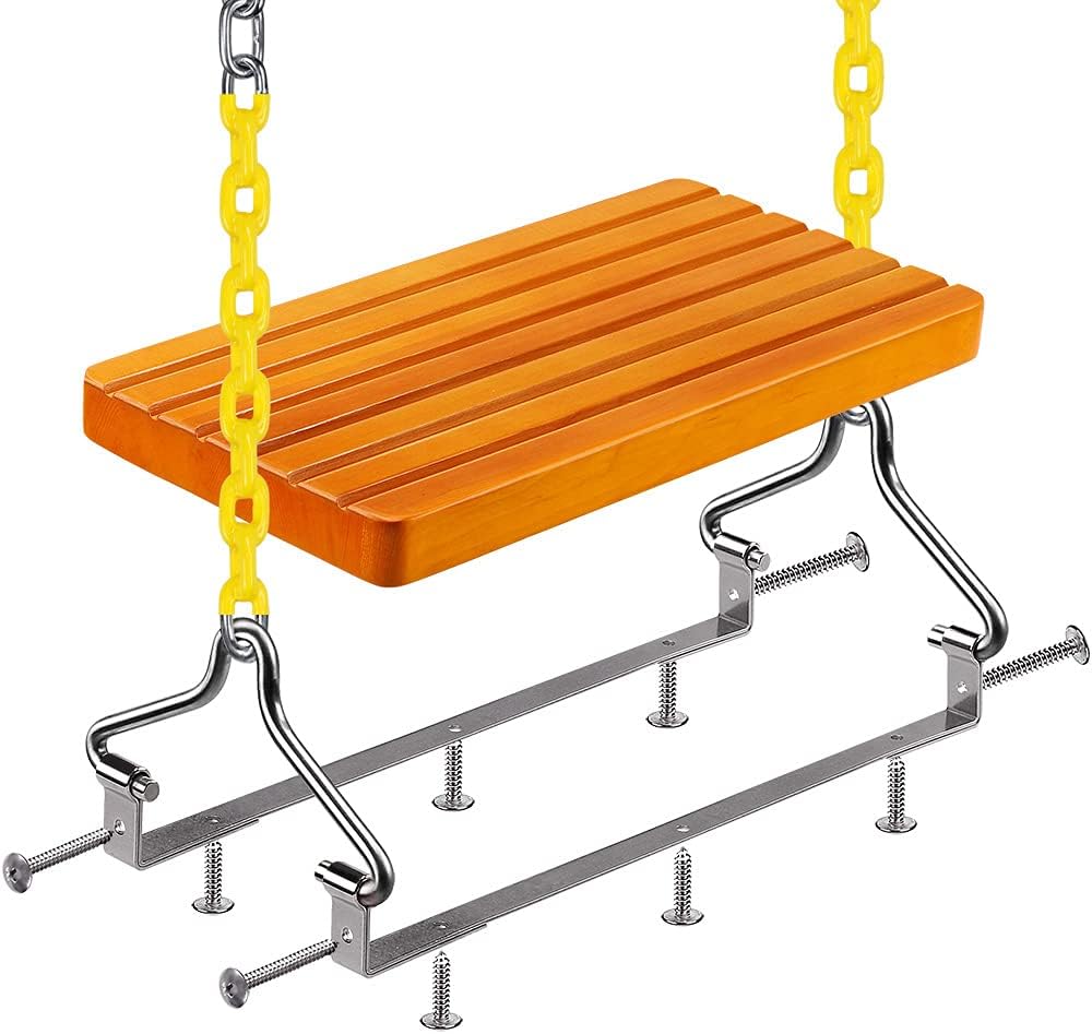 SELEWARE Hanging Wooden Swing Seat, 17.5" x 8.2", 2 Carabiners, Tree Swing for Adults and Kids, Indoor or Outdoor Backyard, 500 lbs Capacity