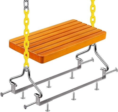 Miniatura 3 de SELEWARE Columpio de madera colgante, asiento de columpio de 17.5 x 8.2 pulgadas con cadena y 2 mosquetones, columpio de árbol de madera para