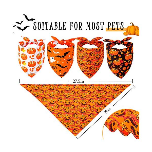 Whaline 4 pack autumn dog bandanas reversible halloween fall triangle bibs pumpkin ghost bat pet scarf washable cotton pet neckerchief for medium large pets cats dogs - image 3