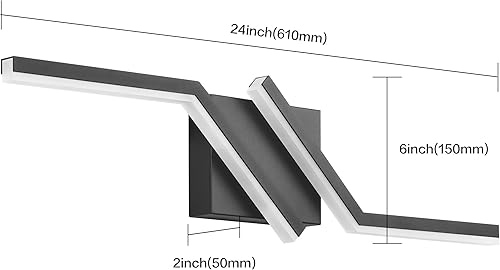 Miniatura 3 de ZUZITO Moderna lámpara LED negra de 24 pulgadas para tocador de baño, regulable, sobre espejo, 6000 K, blanco frío, controlador ETL