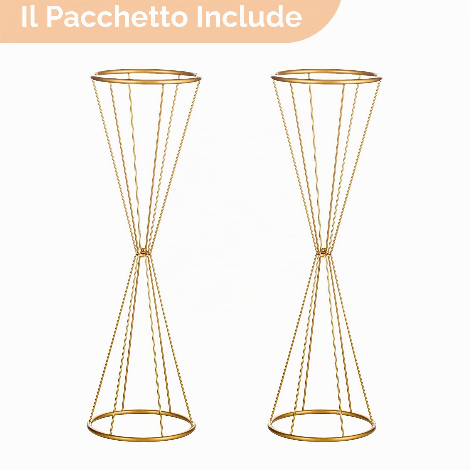 NUPTIO Centrotavola Vaso Fiori, 68cm Alti, 2 Pezzi, a Forma di Tromba | Finitura Oro, Geometrico Struttura in Metallo, a Forma di Tromba Supporto per Matrimoni, Feste, Natale, Compleanno, Halloween