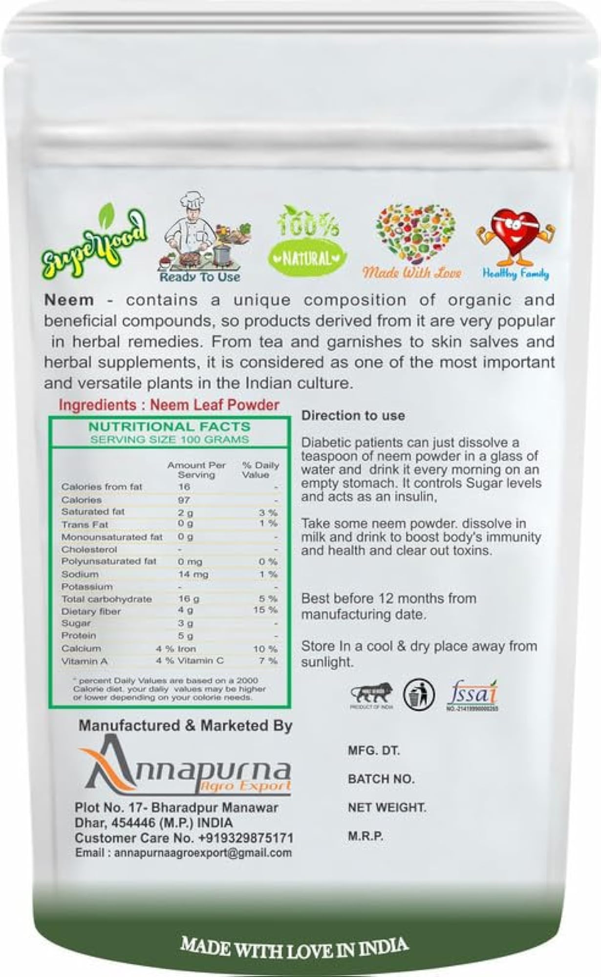 Neem Leaf Powder, Nimadi Zone, 1 KG