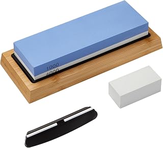 Knife Sharpeners Corundum Whetstone 2-in-1 Knife Sharpening Stone 1000/6000 Dual Grit Side with Anti-Slip Silicone Holder Angle Guide Ideal Grinding Stone for Chefs and Cooking Lovers