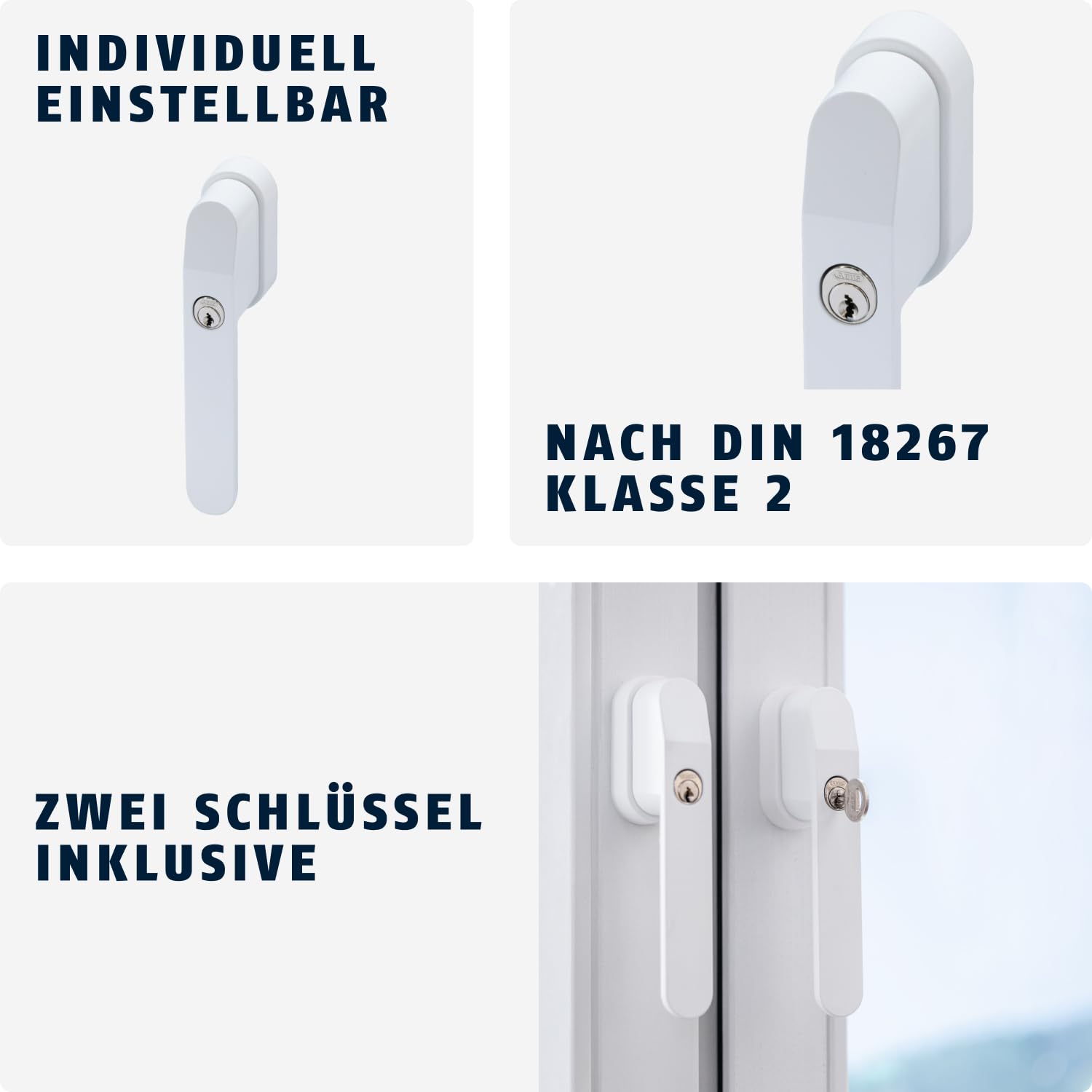 ABUS Tirador de ventana con cerradura FG400 – Cilindro de presión y llave – Seguridad infantil y antirrobos – Ajuste universal – AL0089 – Nivel de seguridad 5 – Blanco