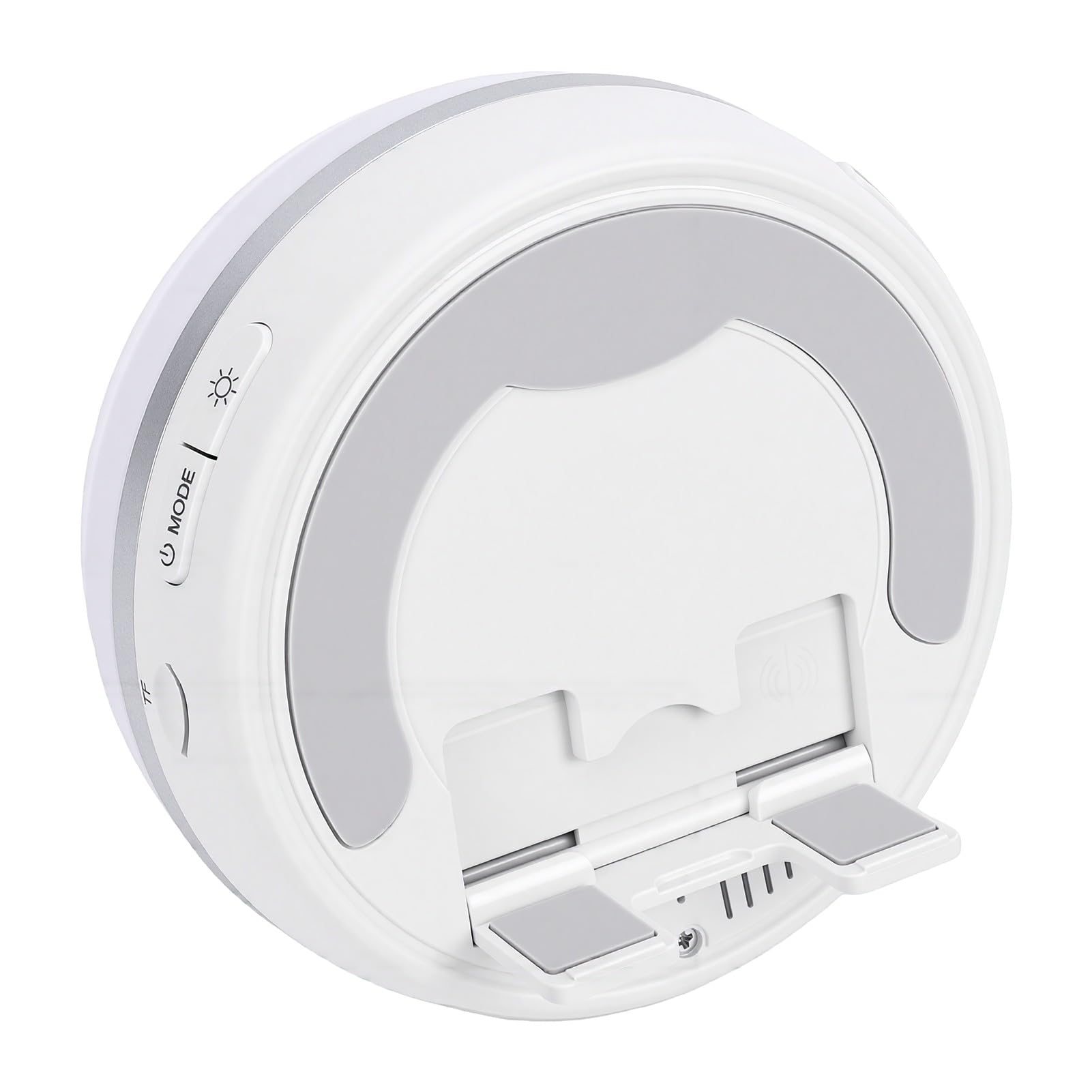 Jiawu Altavoz de Inducción con Soporte para Teléfono, 5.3 HiFi Bluetooth Sonido Envolvente de 360° Soporte para Teléfono con Luz Ambiental para Mesa de Inteligente, Soporta (White)