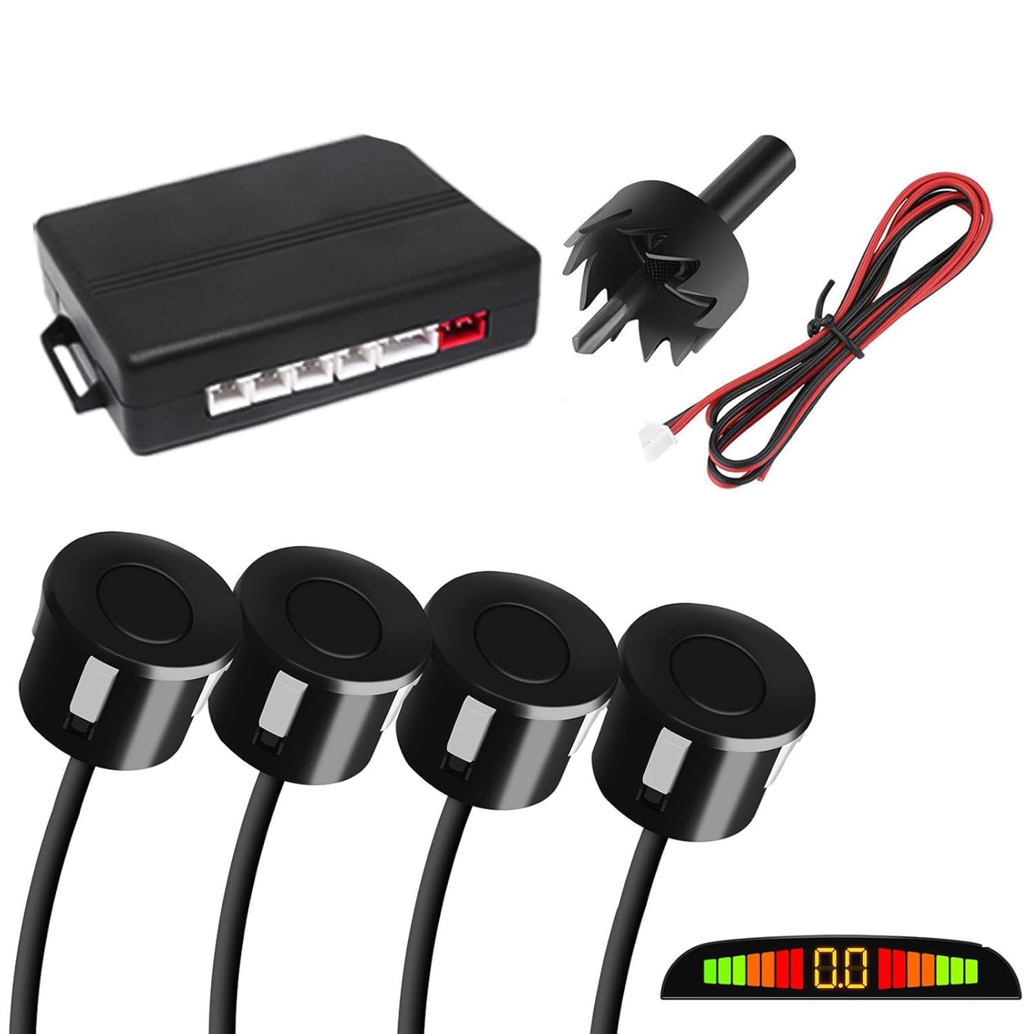 Kozdiko Car Reverse Parking Sensor Black Set of 4 with LED Display Buzzer and Control Box Radar Beep Sound Alert Auto Object Detector Compatible With Maruti Suzuki Old Dzire