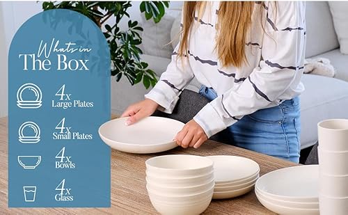 Wheat Straw Dinnerware Sets 16 Piece | Unbreakable, Microwave Safe, Dishwasher Safe | Lightweight Plates And Bowls Sets | Reusable, Camping Dishes, Dishes Set For 4 | Outdoor Kitchen | Dish Set, Beige #TOP3