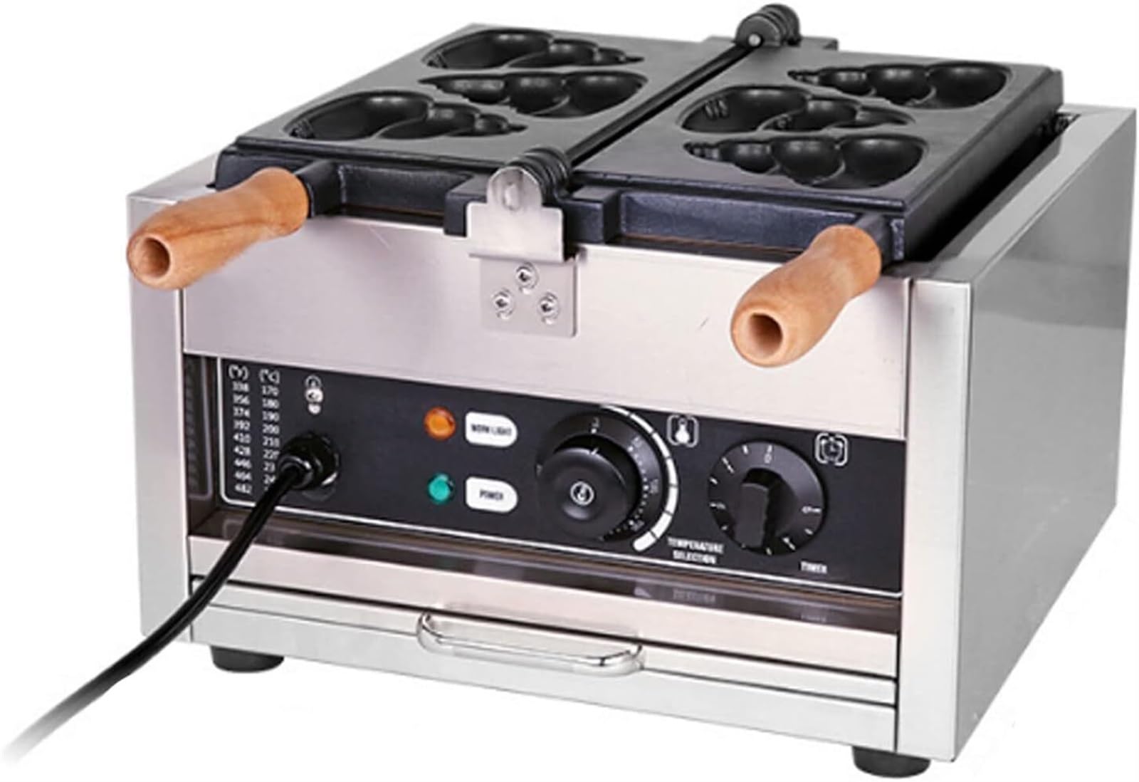 Komercyjna elektryczna gofrownica do gofrów, korpus ze stali nierdzewnej, regulacja temperatury 50-250 ℃, timer, lampki ostrzegawcze, kompaktowa gofrownica na śniadanie, lunch i przekąski, łatwa