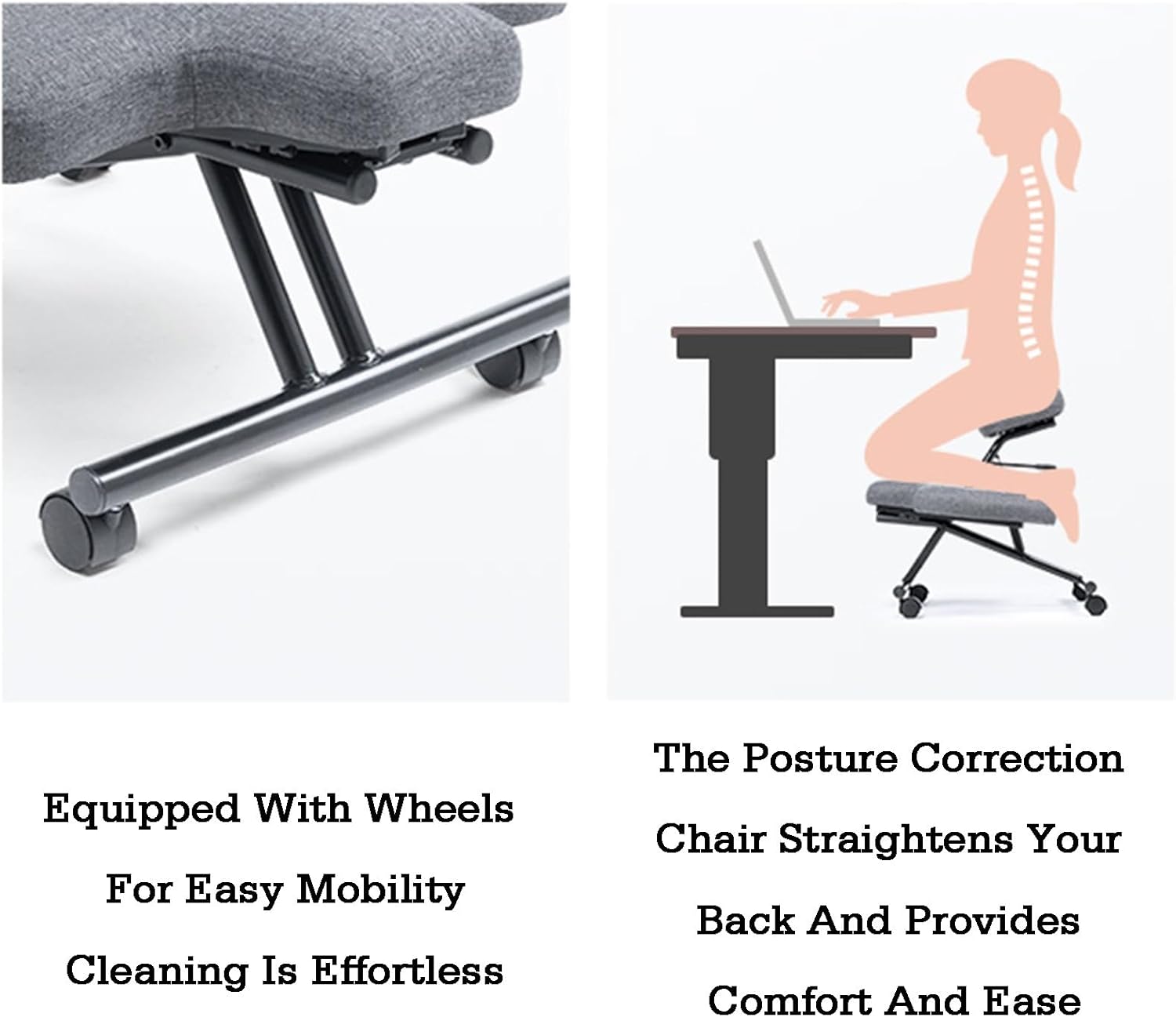 Kneeling Desk Chair,Linen Cushion-Office Desk Stool,with 4 Casters and Height Adjustable,for Posture and Leg Circulation