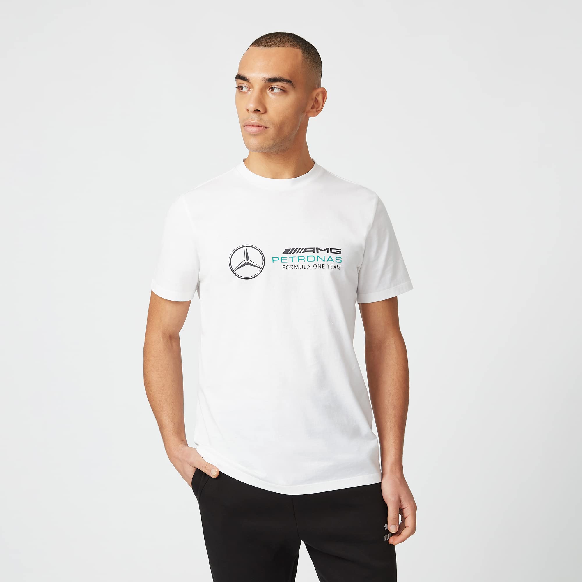Mercedes AMG Petronas Camiseta con Logotipo Grande Camiseta de Manga Corta con Cuello Redondo y Logotipo Impreso con Broche secundario y Cuello Acanalado Hombre (Pack de 1) — view 3
