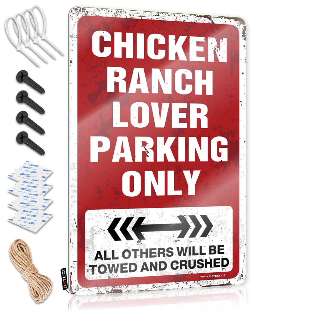 Fzfn Colour Funny Patio Decor Accessory Plaque - Chicken Ranch Lover Parking Only Cute Metal Wall Art Ready To Hang For Cave(30X40cm)
