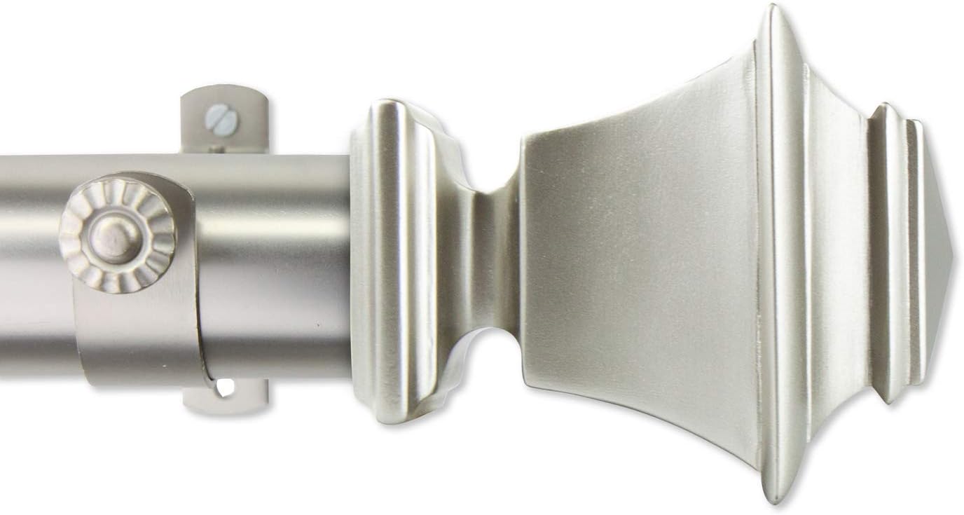 Sebastian 1.5" Curtain Rod with Resin Finials, Extends 115-165" - Satin Nickel