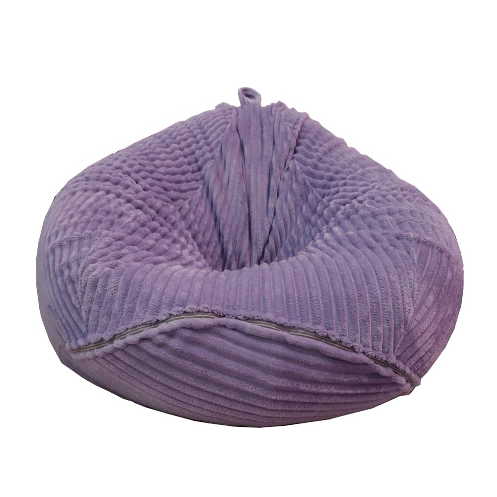 Cover without filler Bean Bag Cover Bean Bags Chair without Filling Stuffed Animal Storage Washable Soft Plush Sofa Cover (Purple, Large)