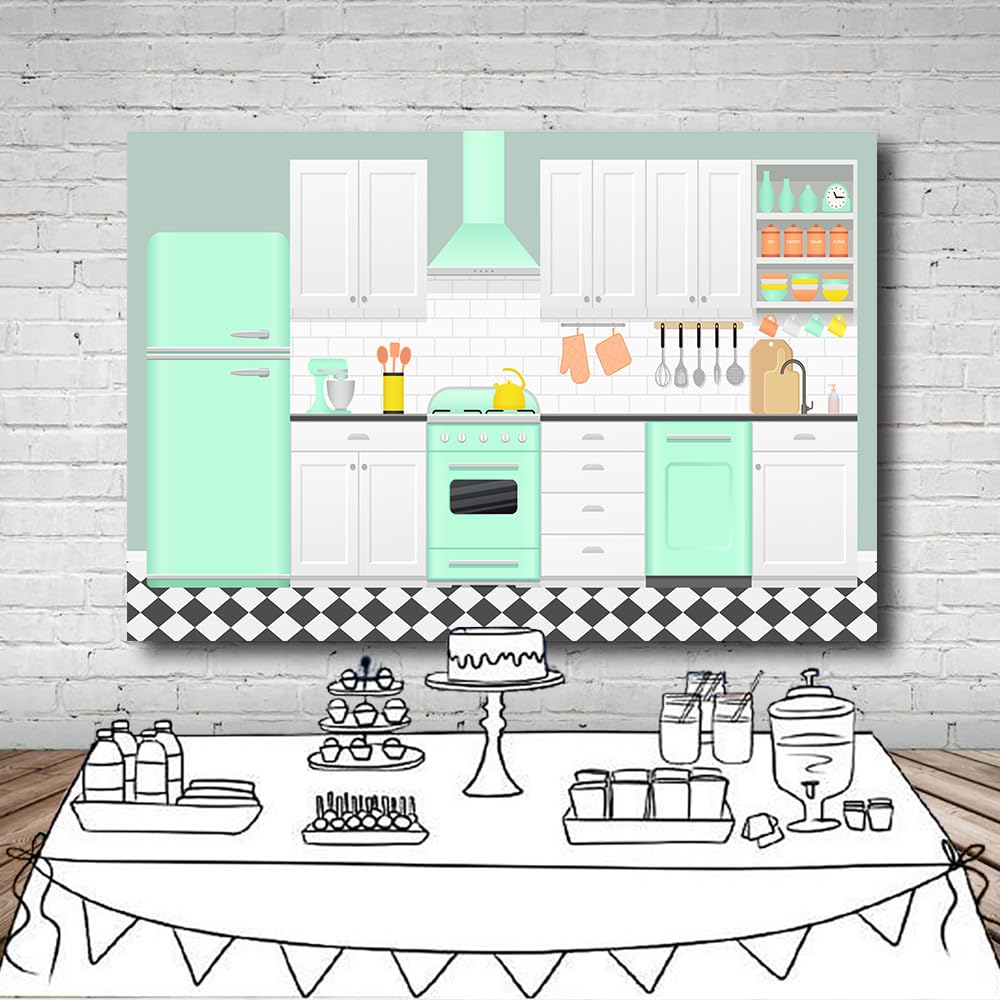 Cartoon-Küchen-Fotohintergrund 2,1x1,5 M – Für Backen, Kochen, Ostern, Kinderfotos & Partys