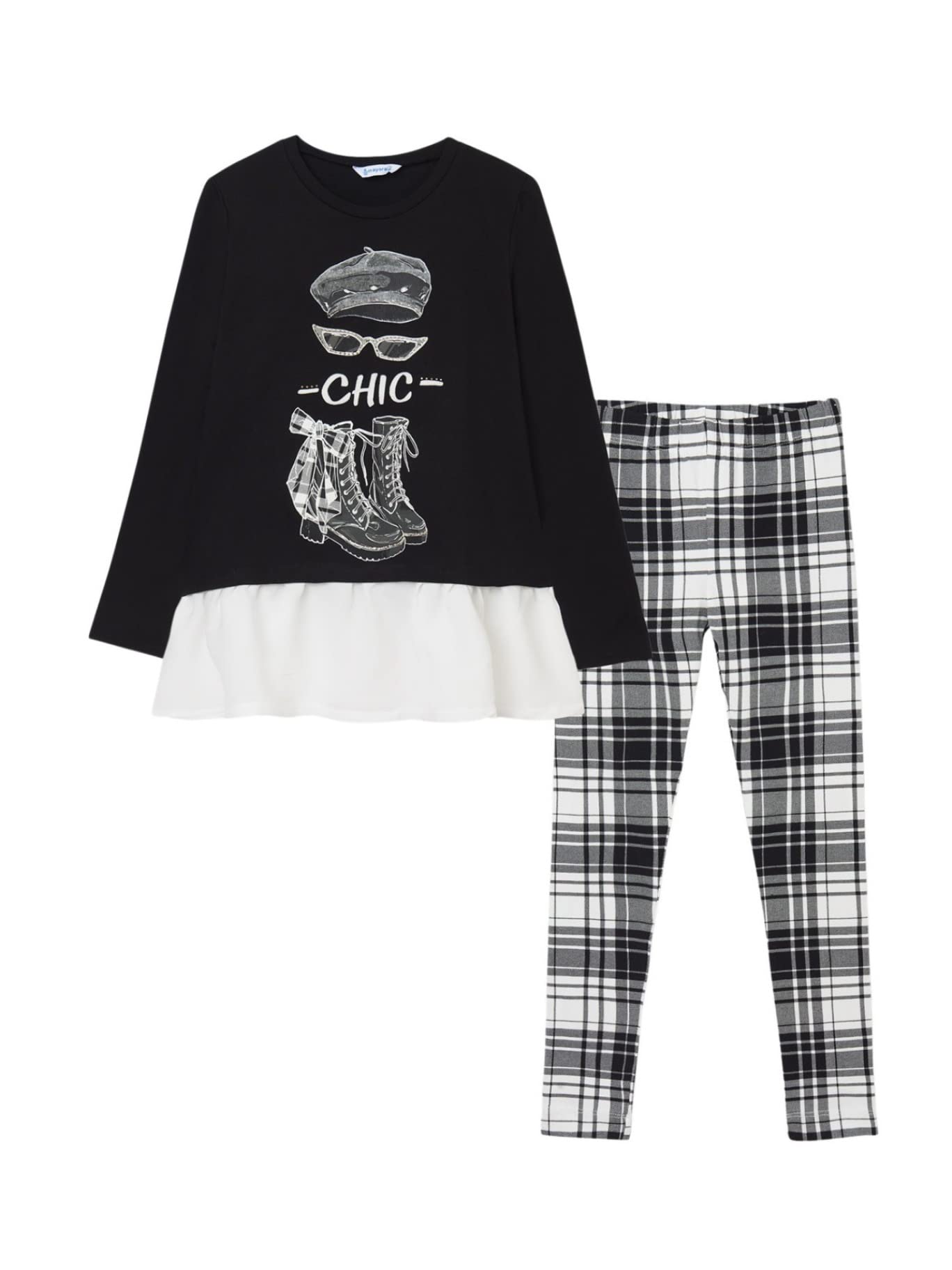 Mayoral Comp.Leggings Quadri per Bambine e Ragazze Nero