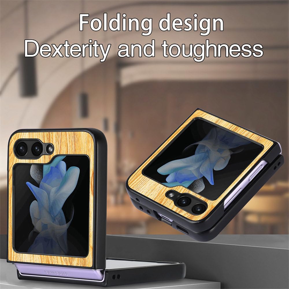 Funda Plegable de Lujo para teléfono de Grano de Madera para Samsung Z Flip 5 5g Z Flip5 Carga inalámbrica Funda Protectora a Prueba de Golpes para Galaxy Z Flip 5, Bah, para Samsung Z Flip 5