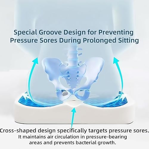Miniatura 5 de Cojín antiescaras para trasero, cojín de asiento de silla de ruedas de gel, gel en forma de T y almohada de espuma viscoelástica, cojín de asiento