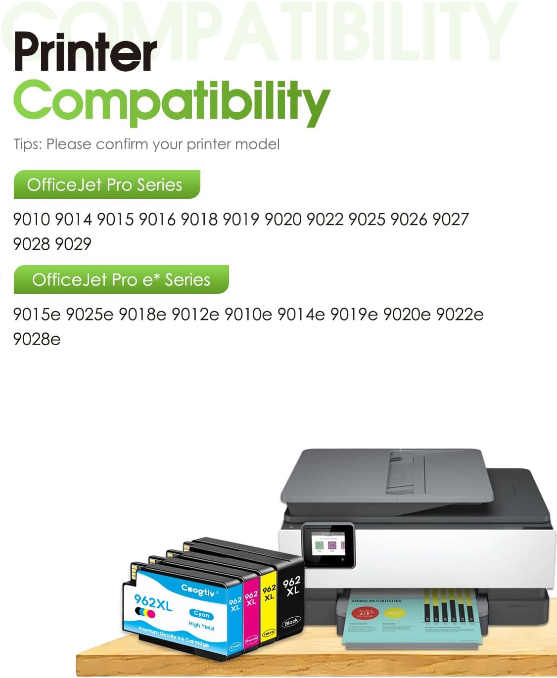 962XL Ink Cartridges Combo Pack Replacement for HP 962 962 XL Black Color Ink Cartridges for OfficeJet Pro 9015 9010 9010e 9012e 9014e 9015e 9018e 9020e 9022e 9025e 9028e Printer (4-Pack, BK/C/M/Y)