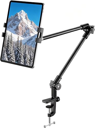 KDD Soporte para tableta, soporte de teléfono iPad de ajuste, soporte de cámara web de brazo largo de 27 pulgadas para escritorio, apto para