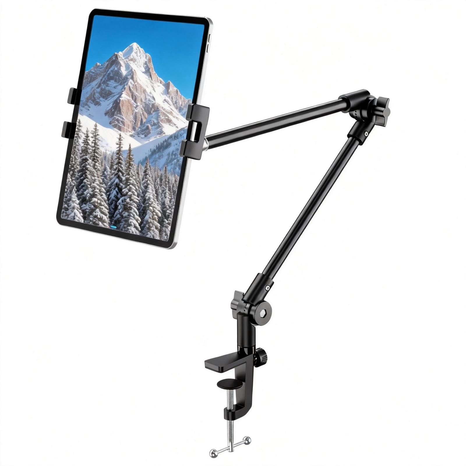 Tablet Stand Holder with 360° Phone iPad Tripod Mount, 27in Long Arm Webcam Stand Projector Camera Mount for Desk, Fit for 4.7"-13" Devices, iPad Pro 12.9 Air Mini, Galaxy Tabs, Switch, Kindle, iPhone