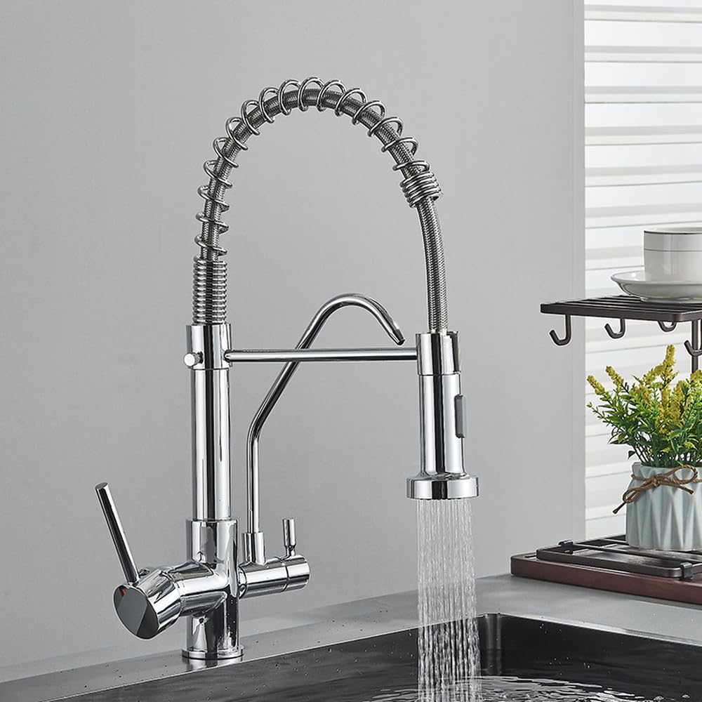 Verchromte Filtration Küchenarmatur Reinigung Spültischmischer Deckinstallation Heiß- und Kaltwasser-Gourmet-Küchenarmatur, Mattschwarz