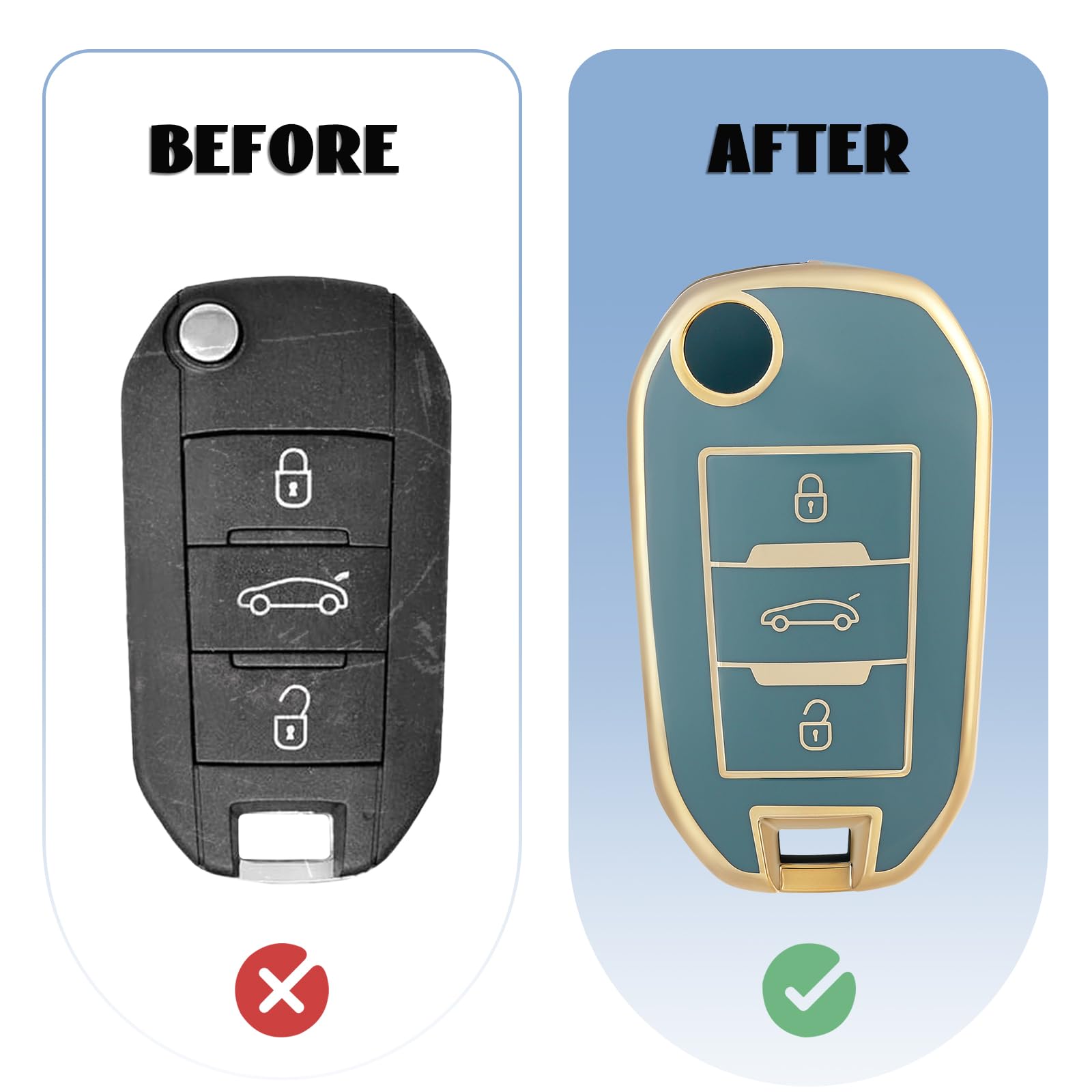 ontto Custodia Protettiva per Chiave Auto, Adatta per Citroen C4L Cactus C2 C5 C3 Peugeot 307 308 RCZ 508 408 2008 Ople Corsa Zafira Combo ABS Custodia Portachiavi Nero