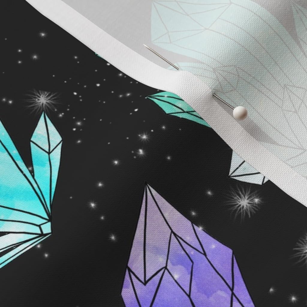 Spoonflower Fabric - Watercolor Crystals Black Crystal Geology Space Rocks Geode Printed on Petal Signature Cotton Fabric by The Yard - Sewing Quilting Apparel Crafts Decor