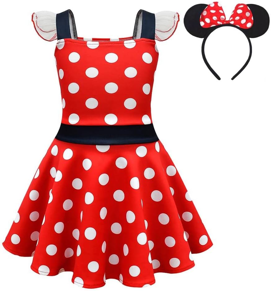 Dressy Daisy Toddler Little Girls Polka Dots Fancy Dress Halloween Costume Birthday Party Outfit with Mouse Ears Hair Hoop