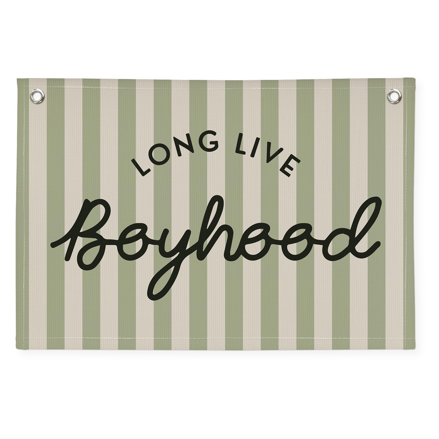Long Live Boyhood Linen Banner Hanging Vintage Sage Green Stripes Flag Banner for Nursery Playroom Wall Decor for Kids Bedroom Living Room Dorm Toddler Decorations Trendy Room 30x20 boyroom