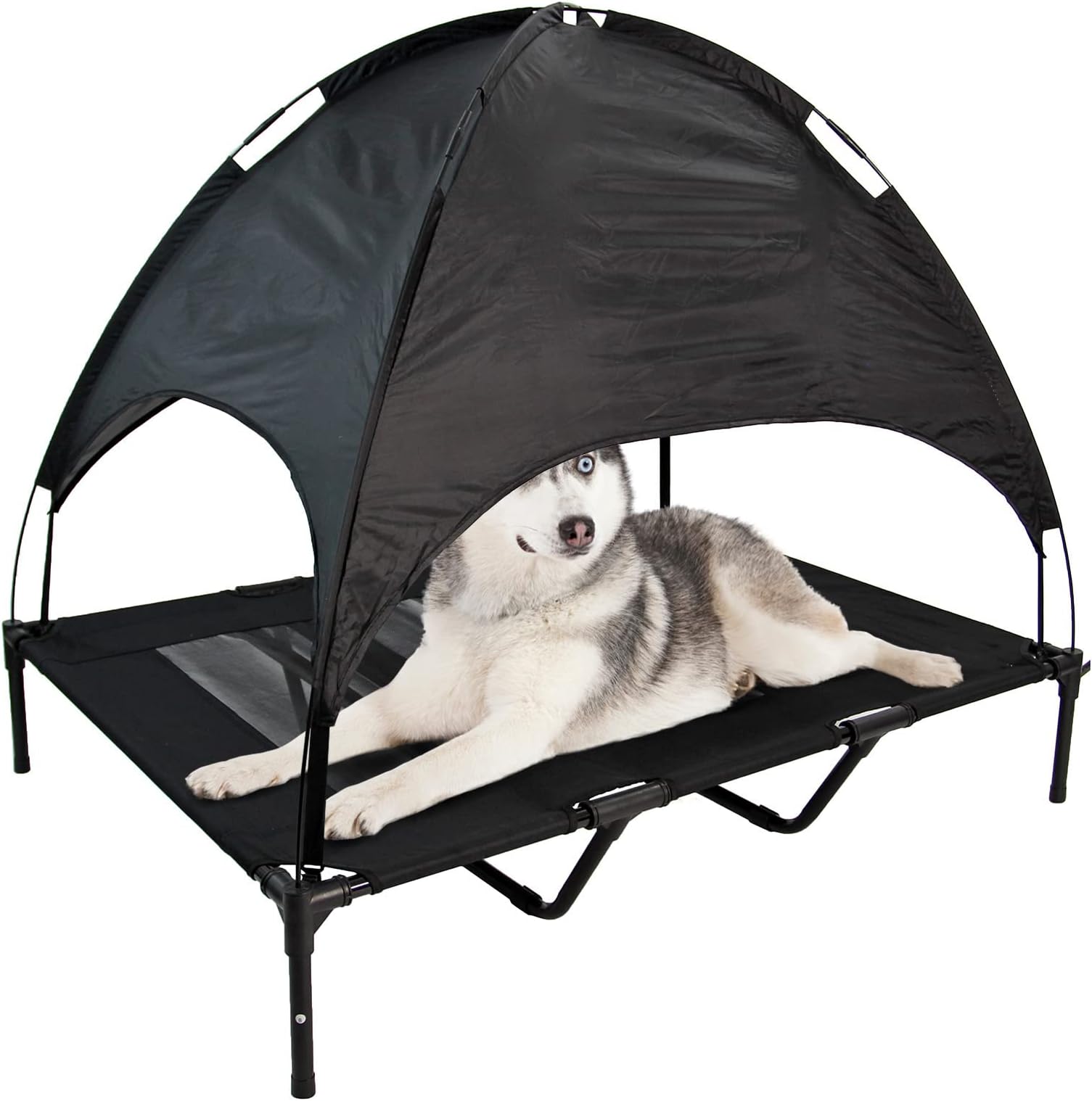 Black Elevated Dog Bed Pet Mesh Camping Cot Indoor Outdoor Tent with Canopy Cover (Large - 91cm ...