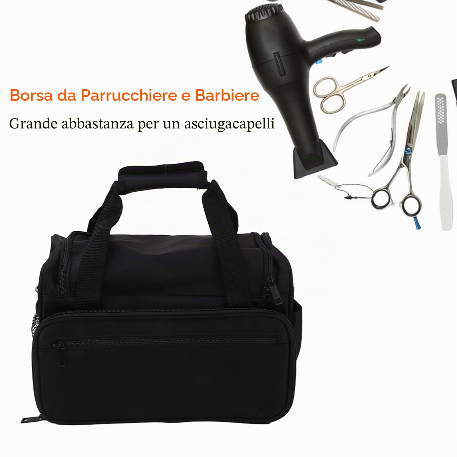 Borsa per strumenti parrucchiere professionale Brrnoo, borsa parrucchiere donna, borsa viaggio personale, nero, 1 Count (Pack of 1), 35 x 22 x 21cm/13.8 x 8.7 x 8.3in, 190g