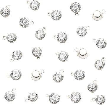 100 Pcs Rhinestone Charm Pendants Birthstone Crystal Women Diamond Dangle Pendant for Earrings Necklace Anklet Bracelet Craftings Crafts DIY Jewelry Making Accessories 0.32" Bright Silver