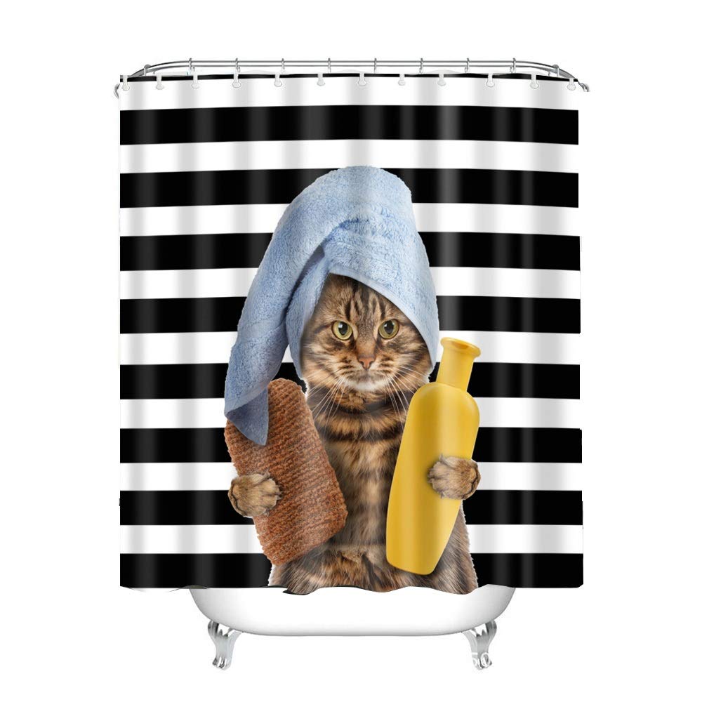 CIUJOY Turtle Cat Shower Curtain, Anti-Mould Waterproof Polyester with 12 Hooks, for Bathtub and Shower in Bathroom 71" x 71"