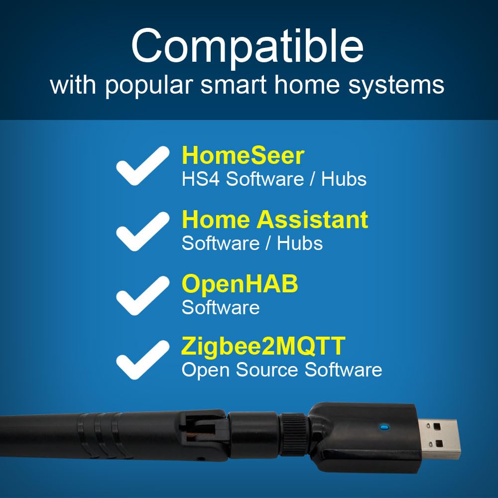 HomeSeer SmartStick ZB – Dongle USB longue portée Zigbee | Chipset ERF32MG21 | Compatible avec HomeSeer, Home Assistant, OpenHAB, Zigbee2MQTT