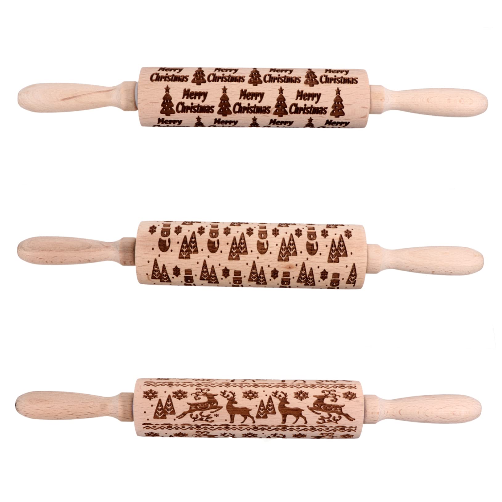 Ciieeo 3piezas Rodillo De Madera Para Hornear Rodillo Navideño Para Amasar Masa Para Hornear Casero
