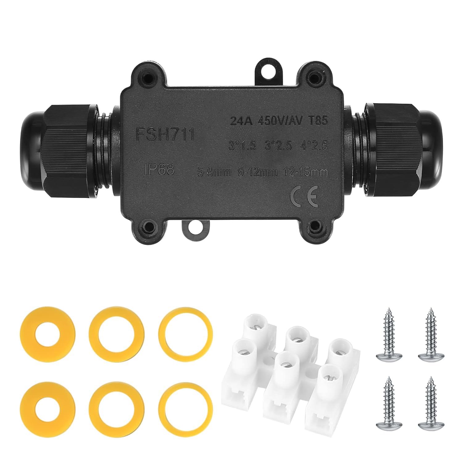 IP68 Waterproof Junction Box, 3-Way Outdoor Electrical Connectors, Cable Wire Connector PA9, External Sleeve Protection Box for 3-8mm & 9-14m Electrical Junction Boxes, with Screwdriver