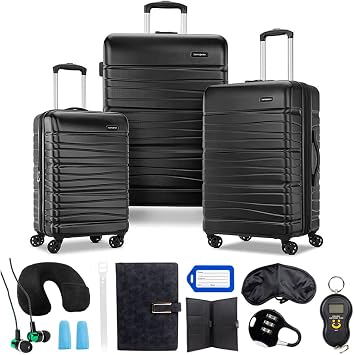 Samsonite 145796-1027 Evolve SE 3 Piece Spinner Luggage Set, Bass Black Bundle with Deco Gear 10 Piece Luggage Accessory Kit