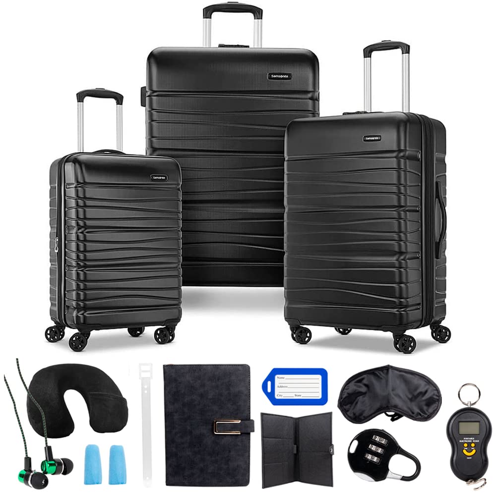 Samsonite 145796-1027 Evolve SE 3 Piece Spinner Luggage Set, Bass Black Bundle with Deco Gear 10 Piece Luggage Accessory Kit
