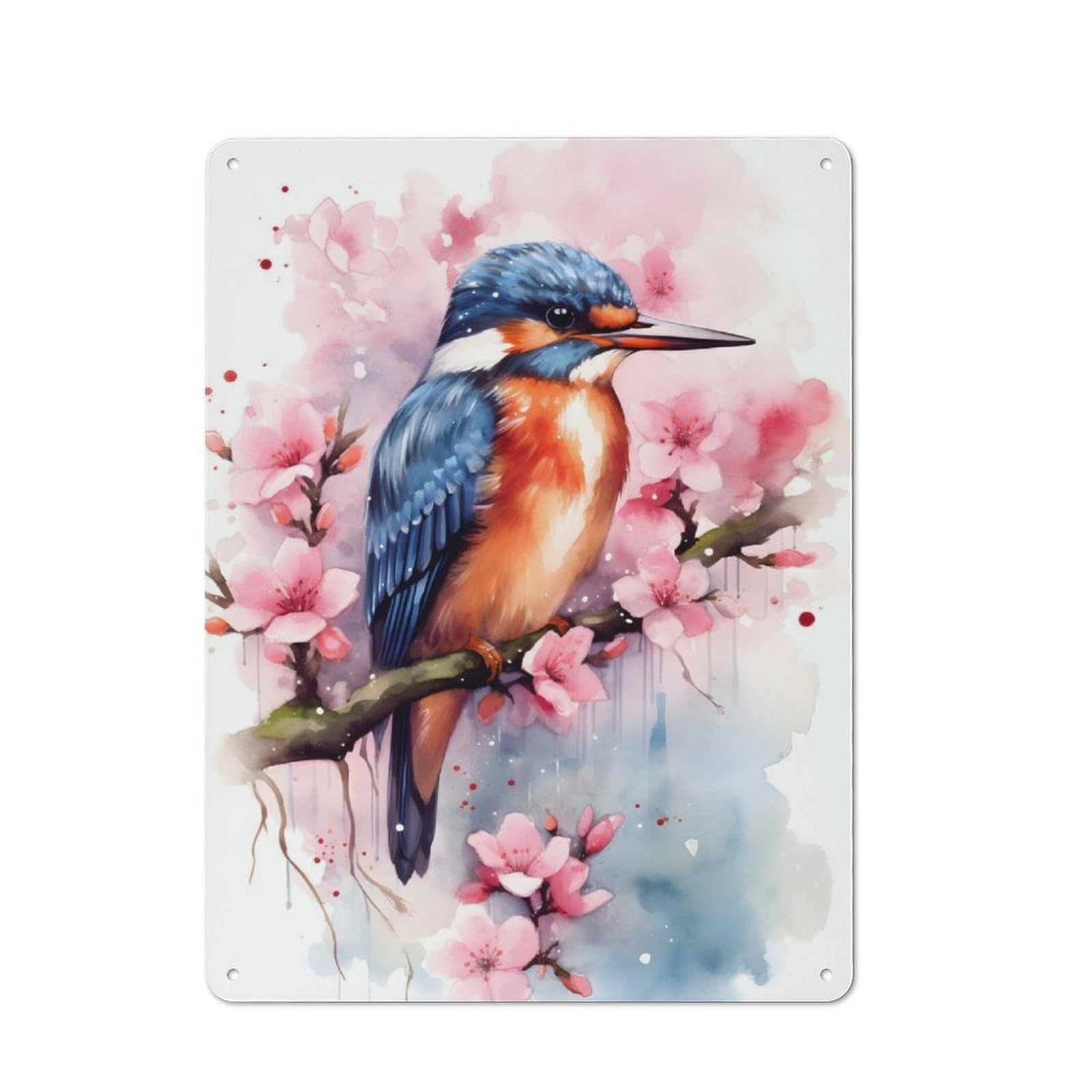 Retro Metal Sign with Kingfisher Watercolor Design 40x30cm, Retro Old Style Wall Plaque for Kitchen, Hallway, Bar Or Small Cafe